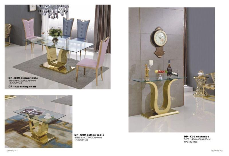 U-Shaped Titanium Stainless Steel Pillar Console Table with Glass Top