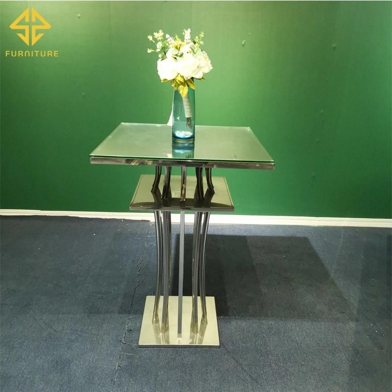 Square Cocktail Used Gold High Glass Top Bar Table