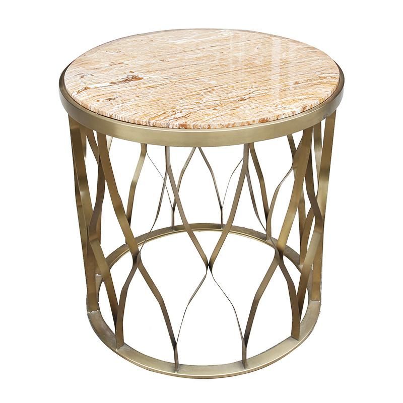 Modern Living Room Furniture Round End Table Marble Stainless Steel Coffee Table Set