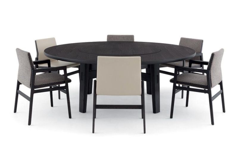 Pfd-005 Dining Table //MDF with Oak Venner Matte// Including The Turntable Marble or Ceramic//Ash Wood Base