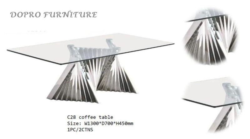 Unique Design Stainless Steel Triple U Bottom Post Coffee Table with Glass Top
