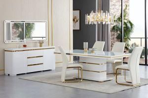 MDF Stainless Steel Dining Room Glass Dining Table Set and Chair Tempered Glass Desk Modern Home Furniture