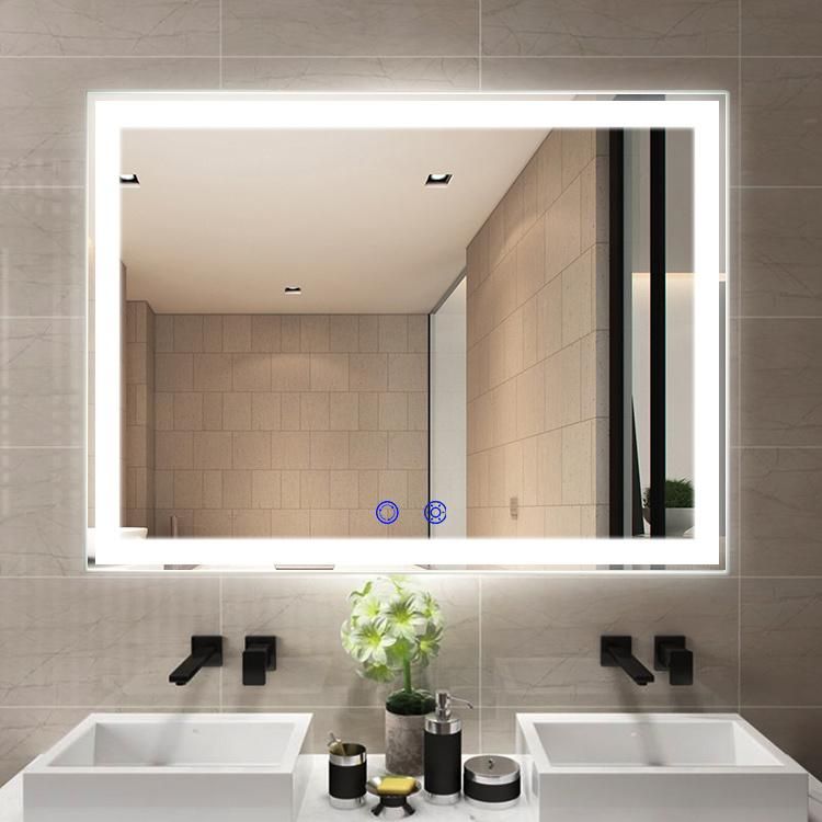 Wall Mounted Square Glass Bathroom Silver Mirror with Illuminated LED
