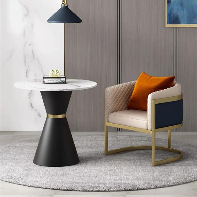 Factory Supply Marble Top Black Stainless Steel Base Round Coffee Side Tables