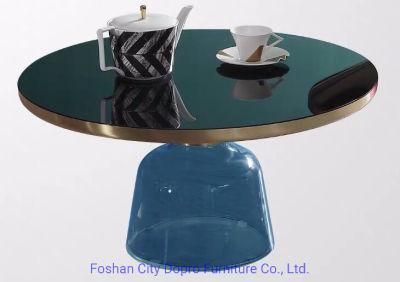 Fashion Modern Hotel Artist Blue Glass Leg Brushed Brass Round Coffee Table