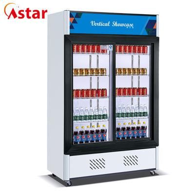 Sliding Glass Door Double Doors Beverage Showcase for Shop, Hotel