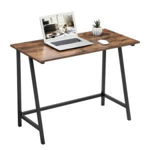 Modern Simple Space Saving Industrial Style Metal Support Wooden Countertop Computer Desk for Home Office