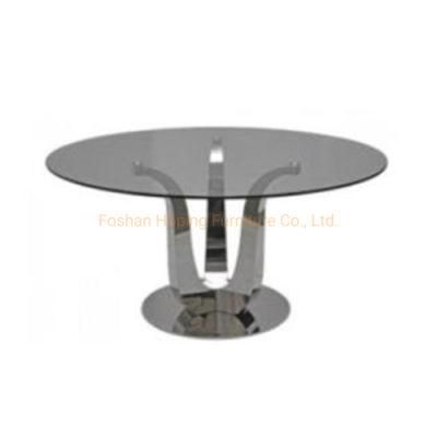 Hotel Lobby Metal Base Round Coffee Table with Glass Top Lounge Chair Dining Table