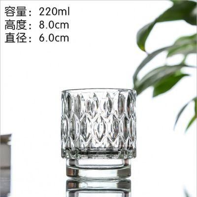 Wholesale Natural Glass Candle Holder Embossed Green Glass Candle Jars Holder