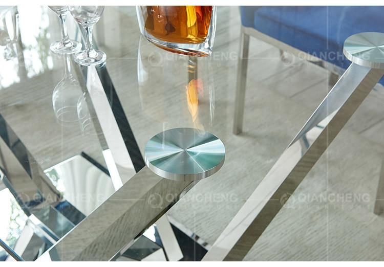 Foshan Furniture Stainless Steel Rectangle Tempered Glass Dining Table