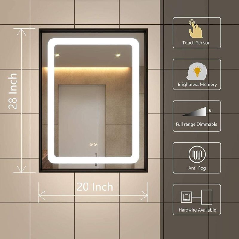 New LED Lighting Bathroom Mirror, Wall Mounted Black Frame, White Adjustable Light Demister, Memory Button Waterproof Mirror