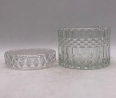 Elegant Clear Glass Candle Holder with Pattern and Glass Lid