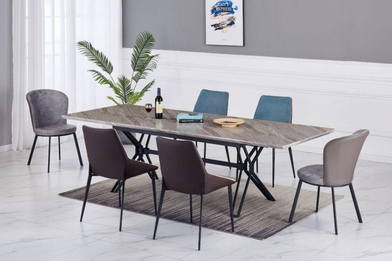 Home Dining Room Restaurant Furniture MDF Extendable Top Iron Legs Steel Dining Table