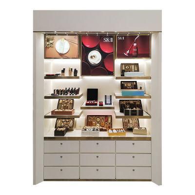 Beauty Salon Light Luxury Wooden Cosmetic Cabinet Makeup Display Showcase with Light Box