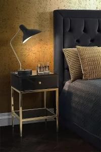 Black Mirror End Table Design with Stainless Steel Frame