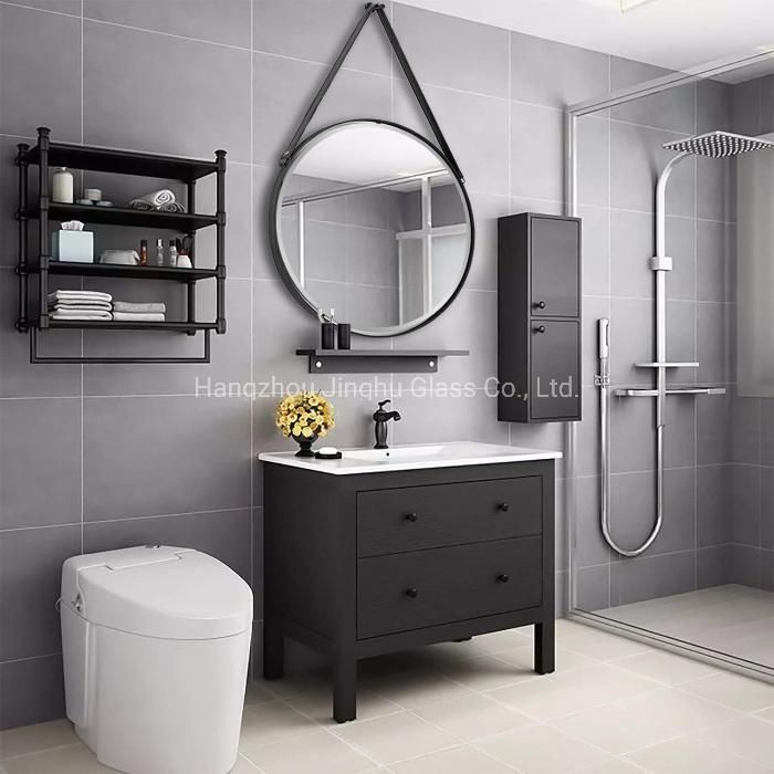 Wall Mounted Black Color Frame Bathroom Vanity Mirror with Rope or Leather Belt