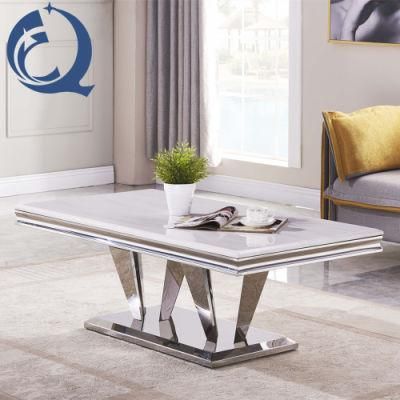Italian Style Design White Marble Top Coffee Tables High Quality Hotel Stainless Steel Luxury Coffee Table