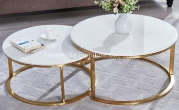 Ins Nordic Style Golen Stainless Steel Frame Roundround Two Coffee Table