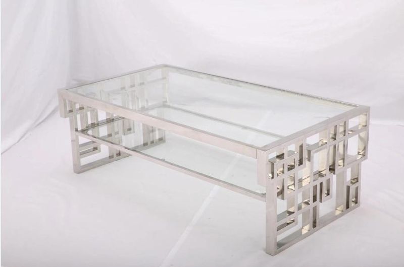 Stainless Steel Folding Coffee Table with Tempered Glass Top for Home Restaurant Furniture