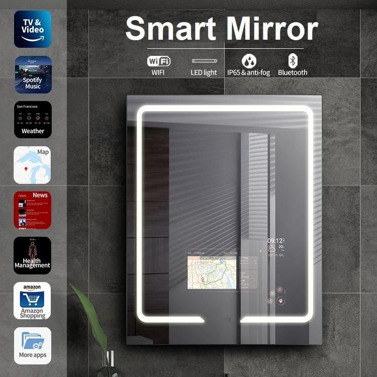 Smart Mirror 15.6 Inch Interactive Bathroom TV Mirror Intelligent Magic Mirror Glass Touch Screen Mirror for Hotel Smart Home with Android OS