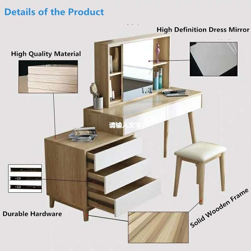 Wooden Modern Design Home Hotel Bedroom Furniture Wood Study Mirror Dressing Table Dresser