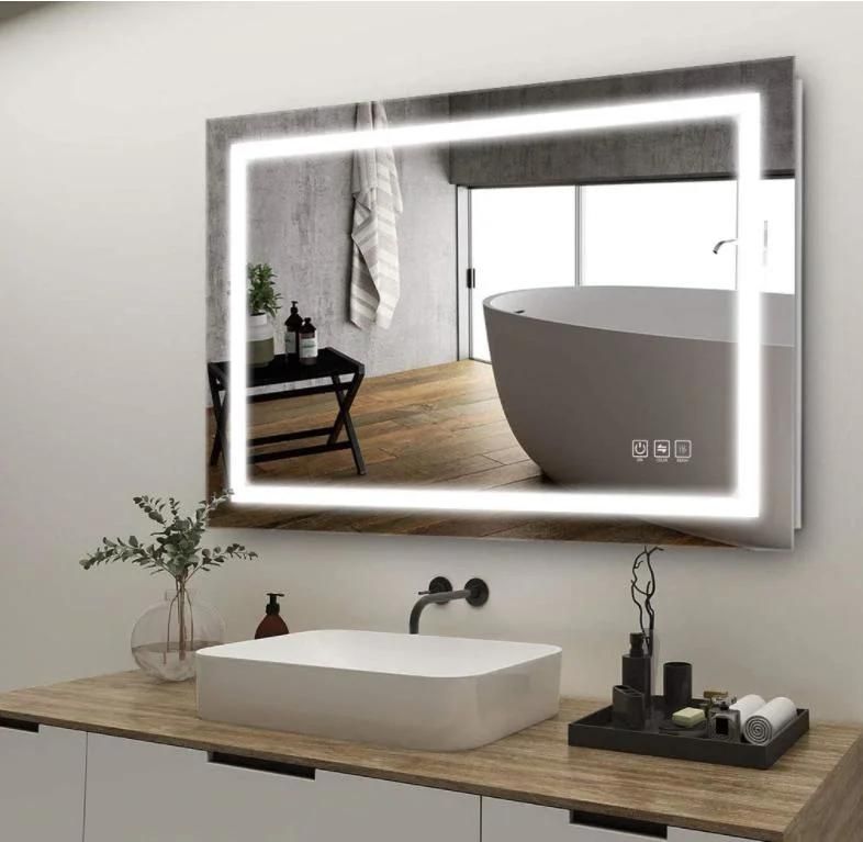 Frameless Wall Mounted Vanity Mirror with Dimmable Lights Anti-Fog Makeup Mirror