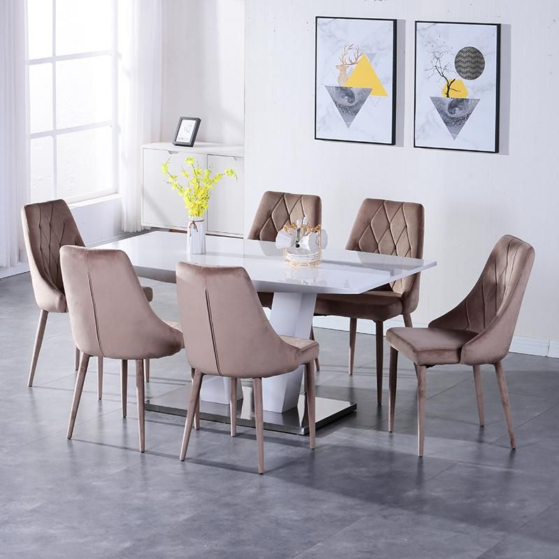 Modern Restaurant Home Cafe Upholsteried Fabric Velvet Dining Chair with Gold Legs