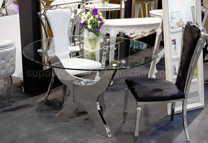 Loft Style Interior Special Metal Chromed Base Glass Dining Table