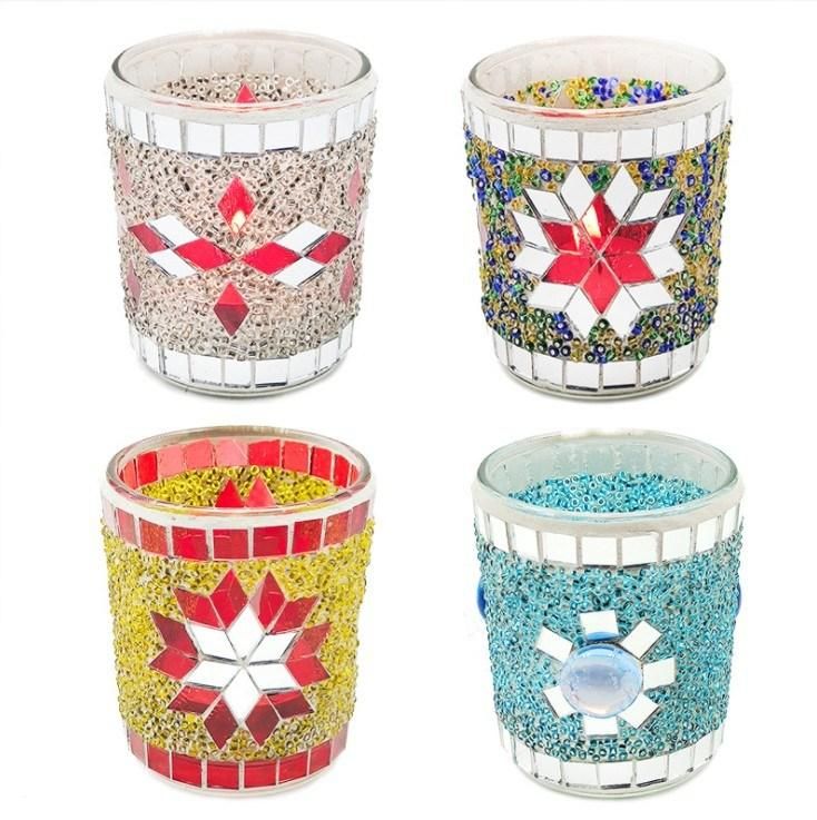 Luxury Mosaic Empty Candle Jar Glass Candle Holders for Home Decoration