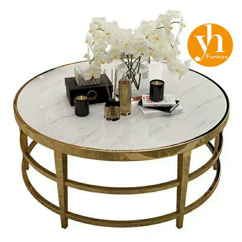 Modern Glass Round Table New Design Luxury Marble Restaurant Table with Chair Set Special Metal Steel Frame Glass Dining Table