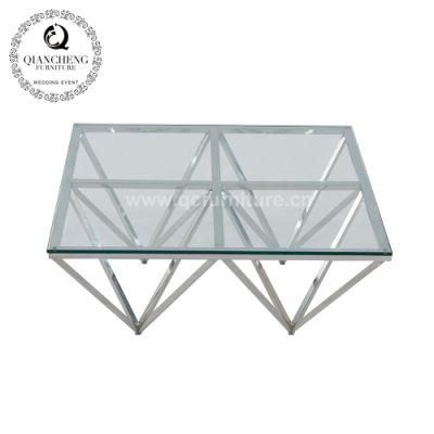 Luxury Metal Stainless Steel Legs Glass Coffee Table Sets Modern