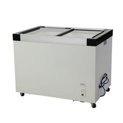 Chinese Manufacturer Factory Price 418L Flat Glass Door Showcase Commercial Display Chest Freezer