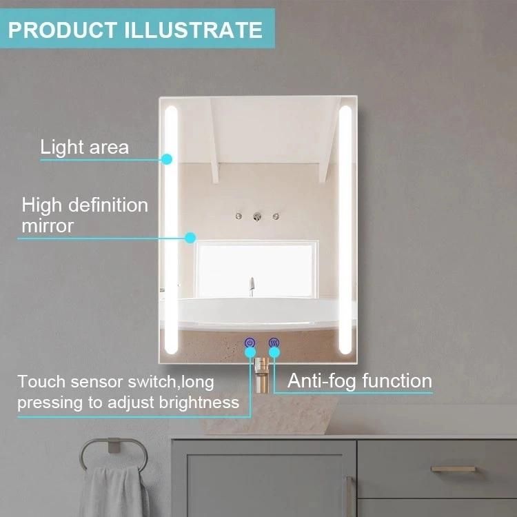 LED Backlit Bathroom Wall Mounted Vanity Mirror Anti-Fog with Dimmable Lights