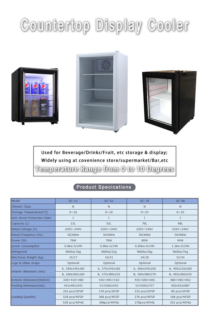 98L Commercial Glass Door Mini Bar Showcase Display Cooler (SC-98)