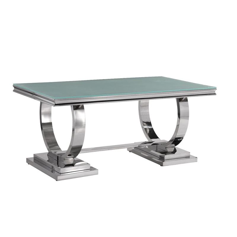 Chinese Wholesale Stainless Steel Frame Dining Table with Marble Glass Top