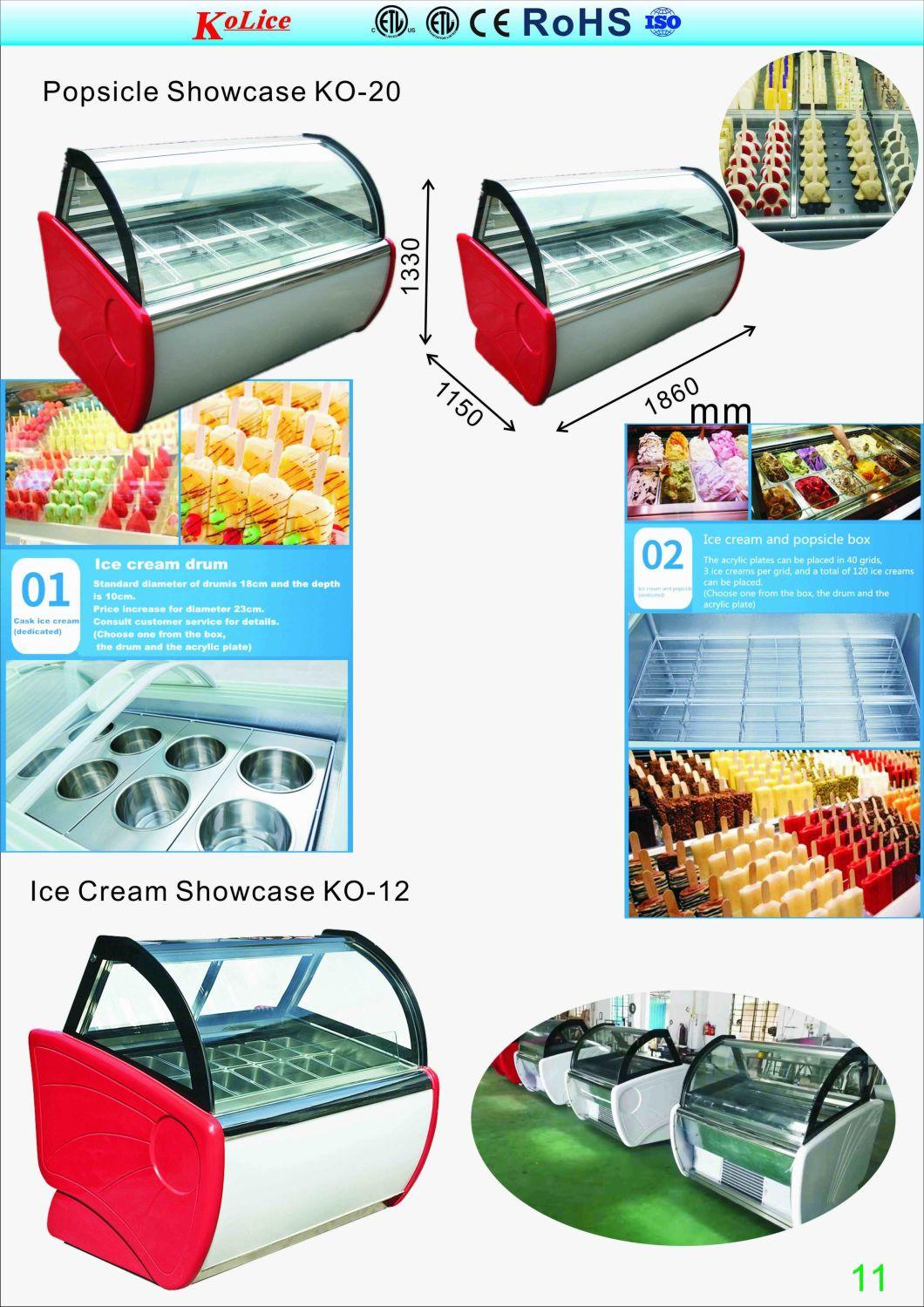 Commerical Stainless Steel Glass 6 Pans Ice Cream Gelato Machine Popsicle Freezer Showcase