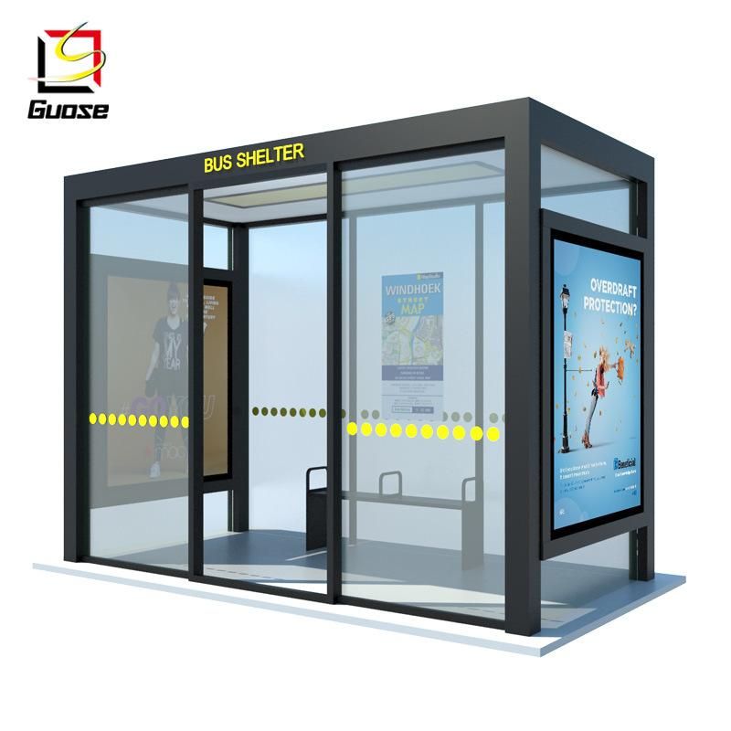 Indoor Retail Shop Steel Structure Tempered Glass Bus Shelter