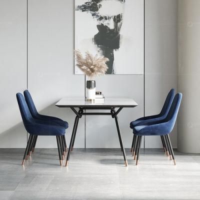 Customized Modern Marble Metal Feet Ceramic Top Dining Table Set