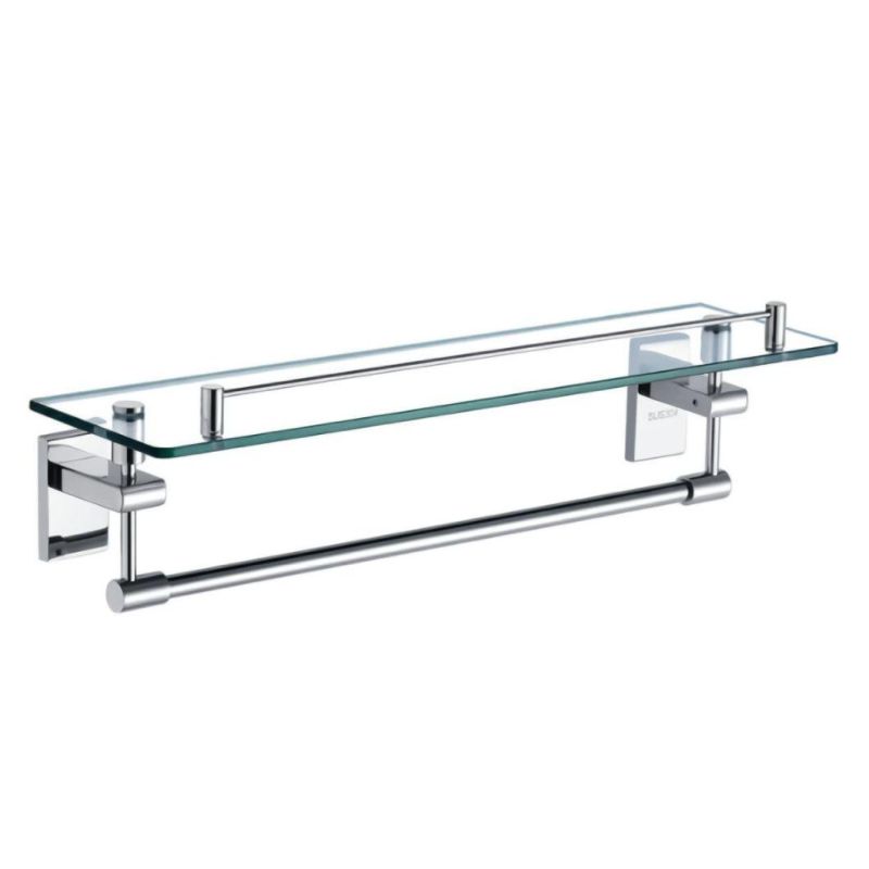 Wall Mounted Tempered Glass Bathroom Shelf with Towel Bar