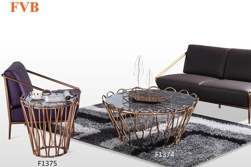 New Design Tempered Glass Coffee Table with Metal Frame