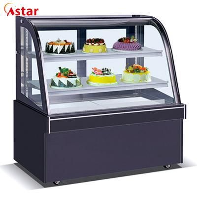 Kitchen Equipment Commercial Curved Design Double Glass Marble Stand Refrigerator Cake Display Showcase