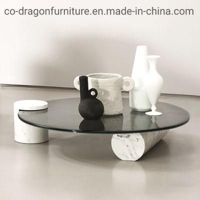 2021 New Design Furniture Marble Coffee Table with Glass Top