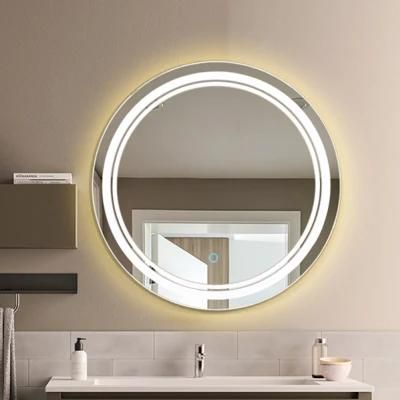 Round Sun Shape Three Light Illuminated Touch Frameless Anti Fog Wall Mounted Feature LED Backlit Bathroom Mirror