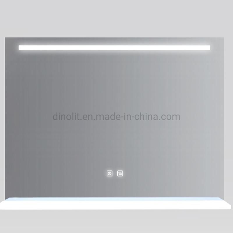 IP44 Smart Simple Bath Illuminated Vanity Mirror Bathroom Furniture Glass Mirror with LED Light Shelf /Touch Switch/Dimming/ Bluetooth Speaker/Digtal Clock CE