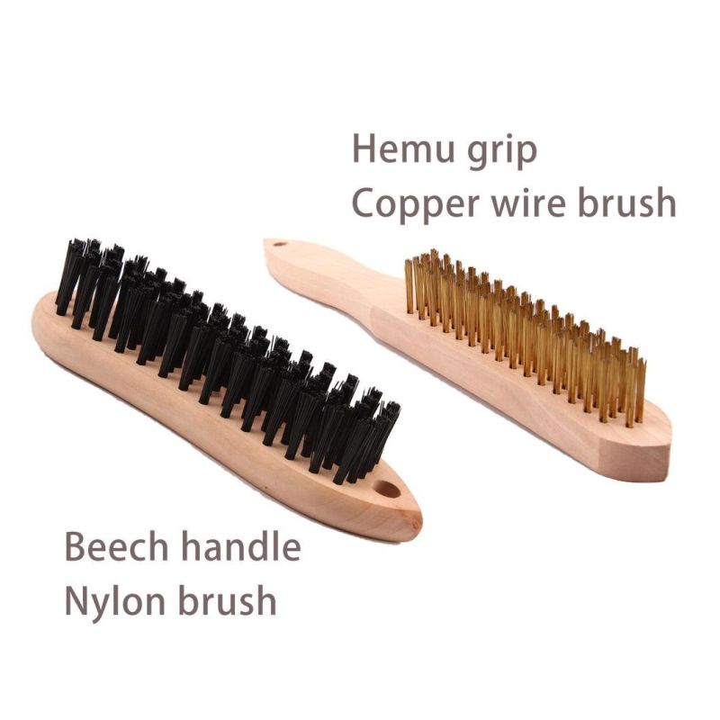 Mini Brass Steel Wire Brush with Long Curved Wooden Handle