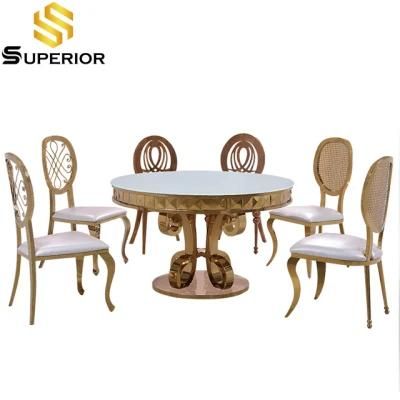 Wedding Mirror Glass Crystal Diamon Round Stainless Steel Dining Table