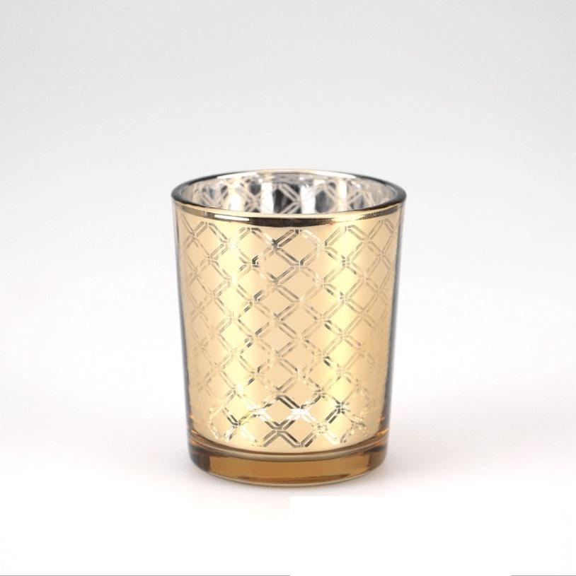 Vss Wholesale Electroplated Gold Glass Votive Candle Holders for Decorative