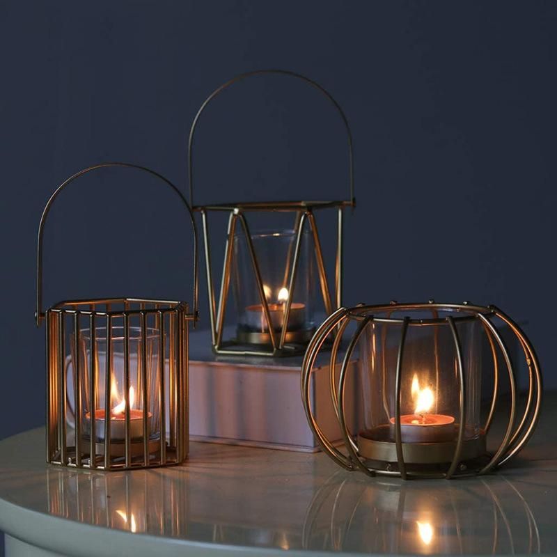 Metal Geometric Candle Holder with Glass Shade