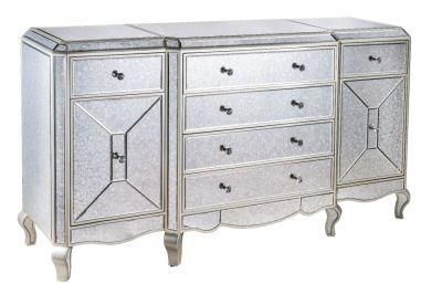 HS Glass Modern Design Compact Silver Glass Crystal Mirrored Sideboard