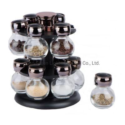 12PCS Glass Spice Jar Set with Plastic Revolving Rack